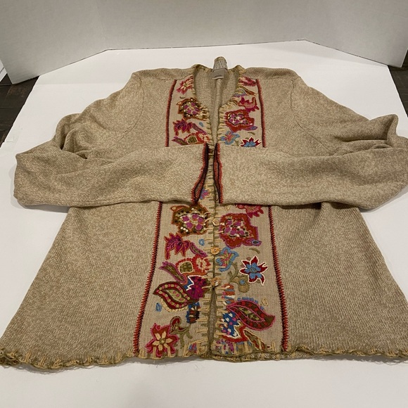 Sigrid Olsen Silk Artisinal Folkloric Cardigan. L - Picture 4 of 9